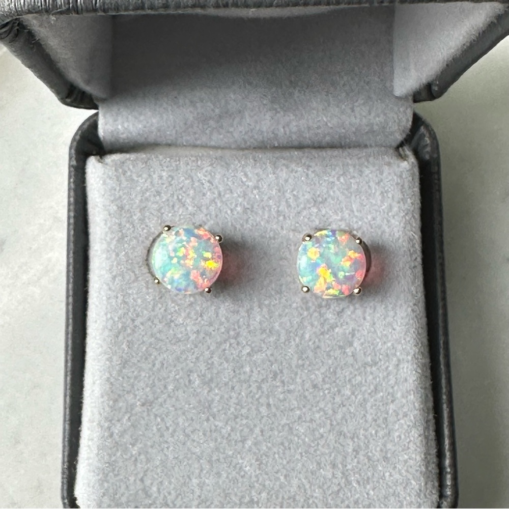 14k Solid Gold Opal Cabochon Post Earrings